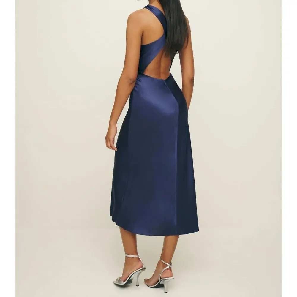 Reformation Casette Silk Dress Size 6 Blue Iris Open Back Midi NWT - Picture 3 of 9
